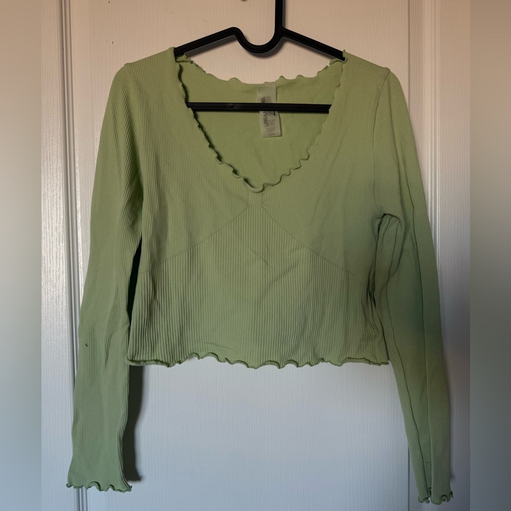 Urban Rebels Light Green Ribbed Long Sleeve Top